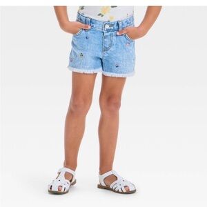 Cat and Jack mid rise adjustable waist
Embroidered Denim Shorts with Frayed Hem